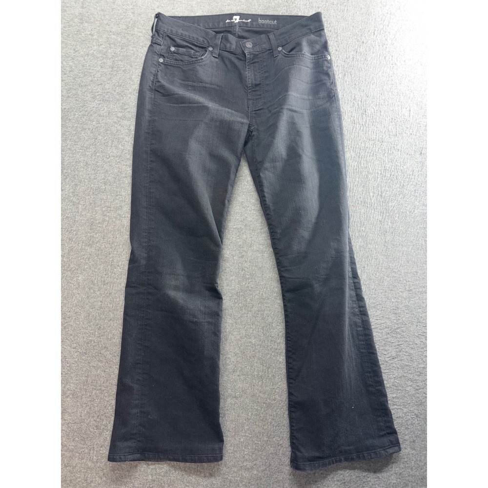 7 For All Mankind Bootcut Jeans Black Denim Size 30 Squiggle Pocket Made in USA